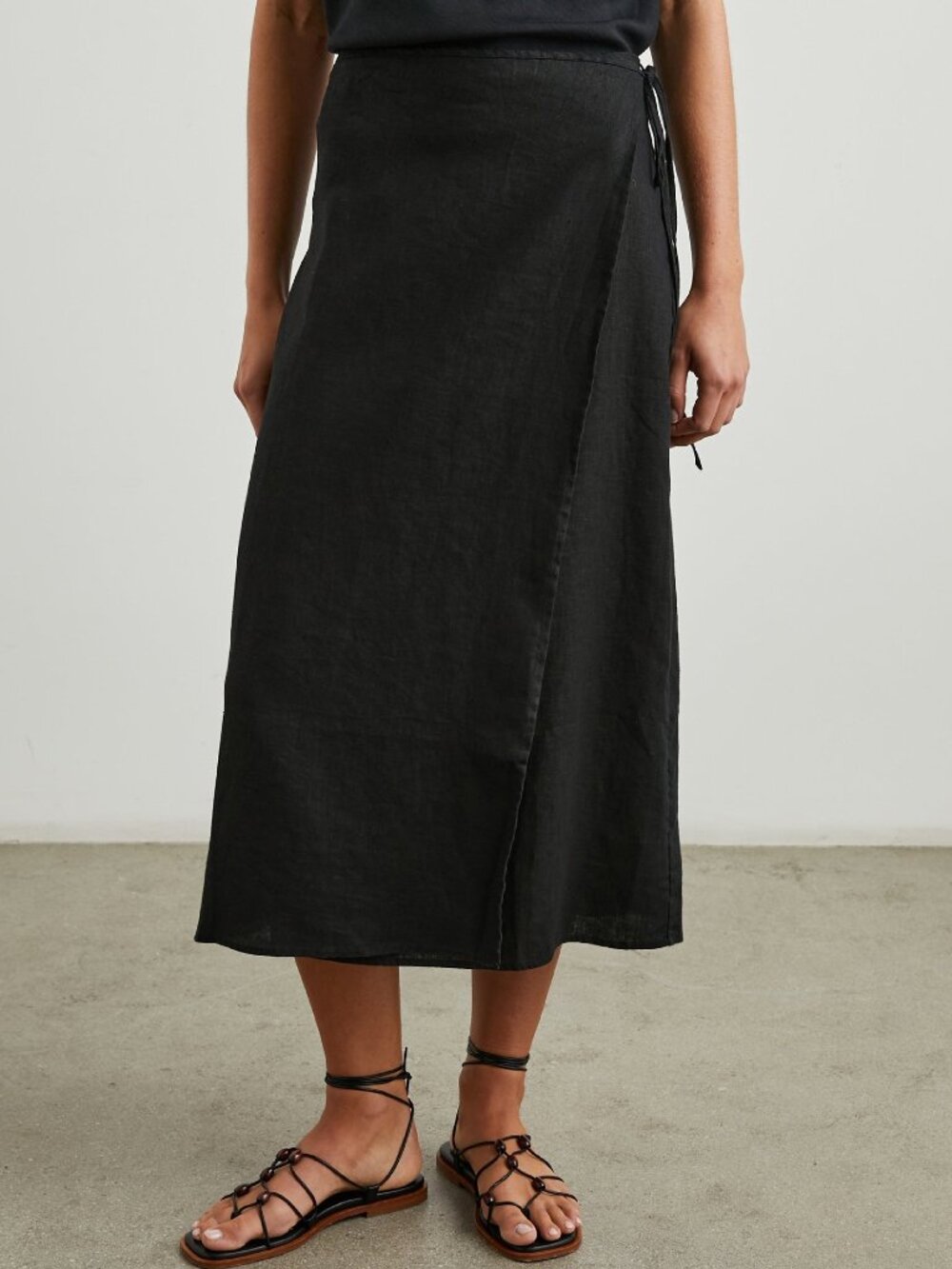 NWOT Rails Carly Black 100% Linen Wrap Midi Skirt Size XS